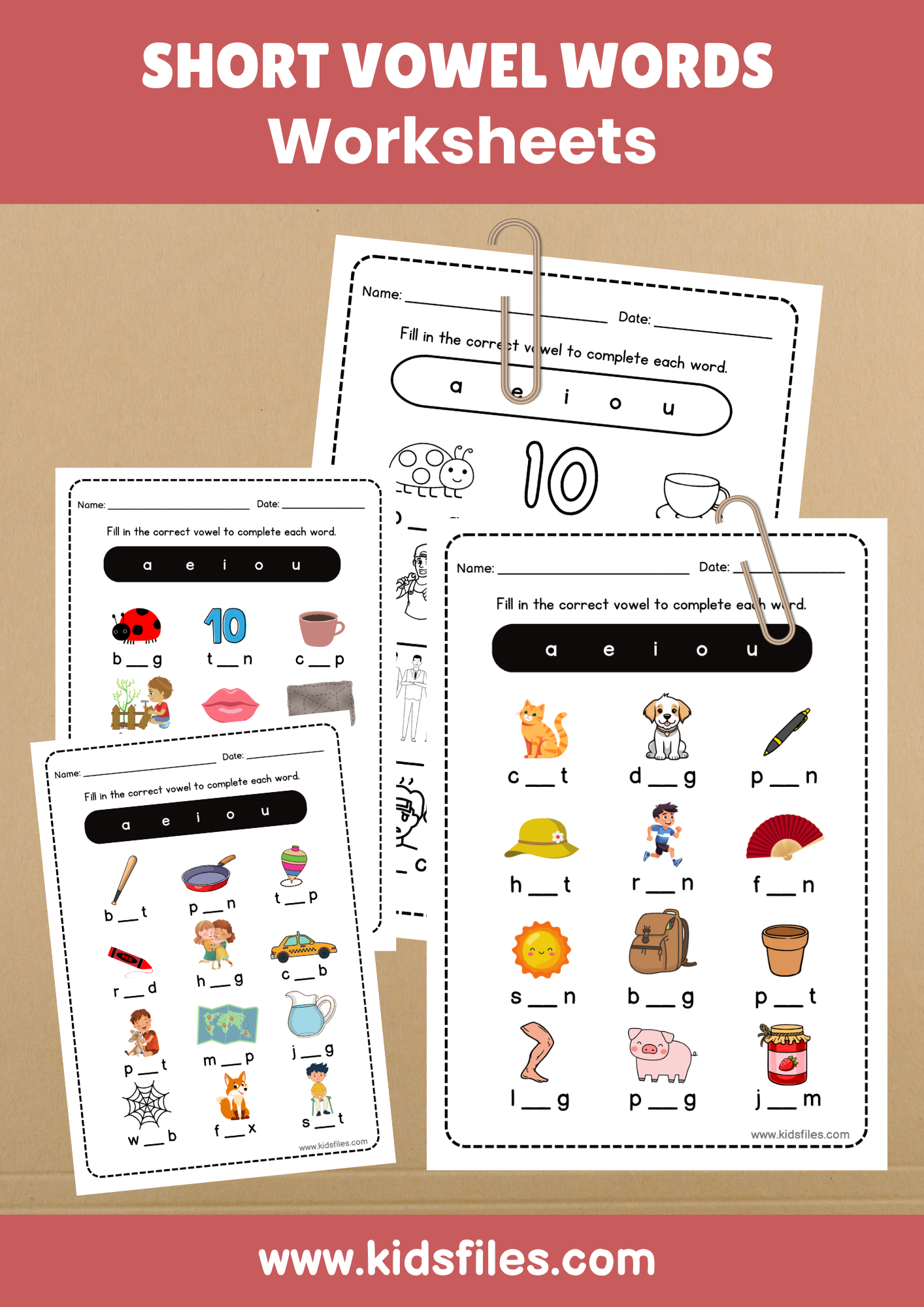 Read more about the article Kids Files Learning Collection 📂: Short Vowel Words Worksheet