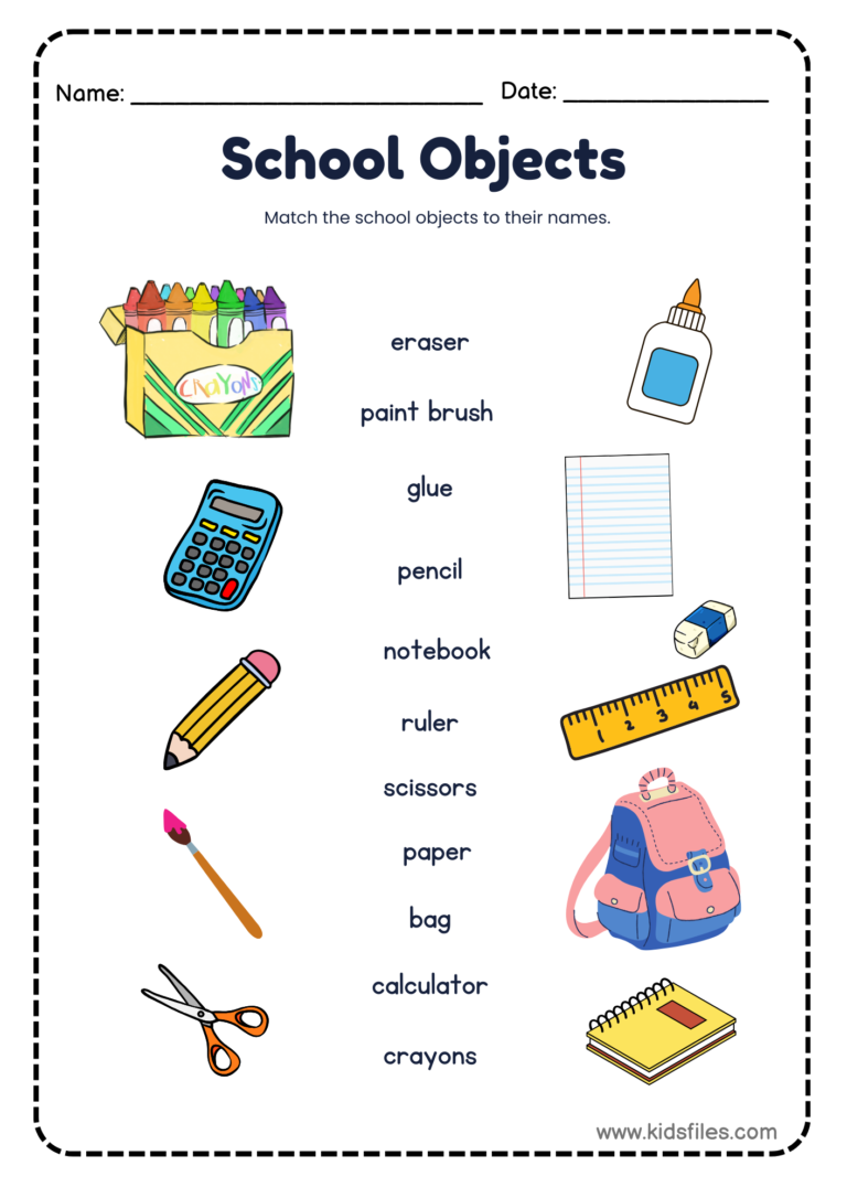 Free Printable: School Objects Matching Worksheet for Little Learners
