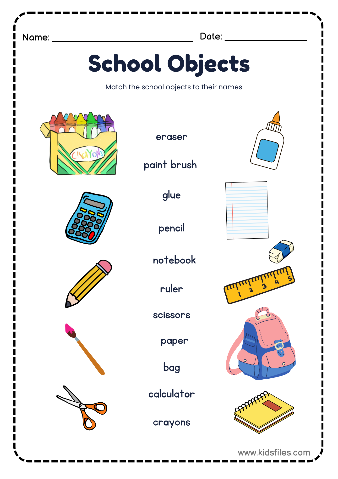 Read more about the article Free Printable: School Objects Matching Worksheet for Little Learners