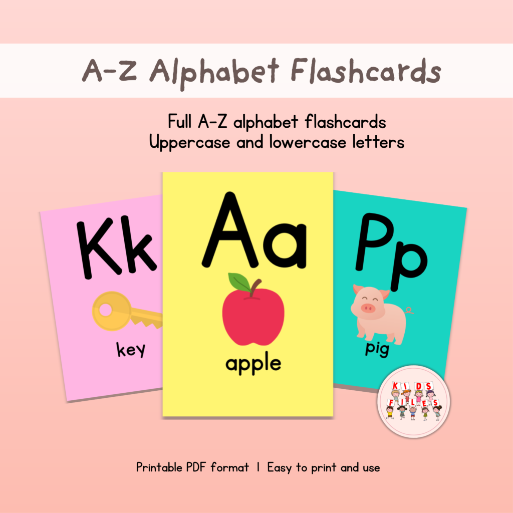 Printable A-Z Alphabet flashcards with uppercase and lowercase letters