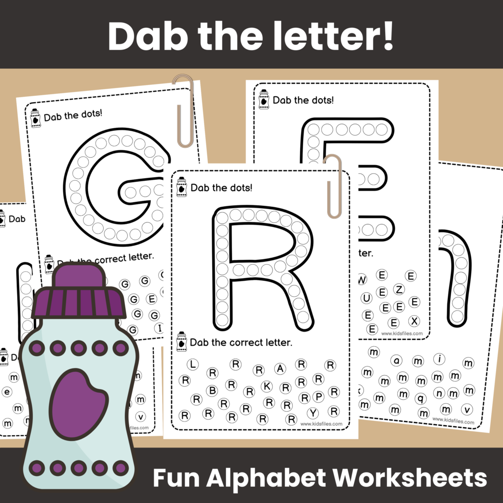 Dab the letter alphabet worksheets for letter recognition practice