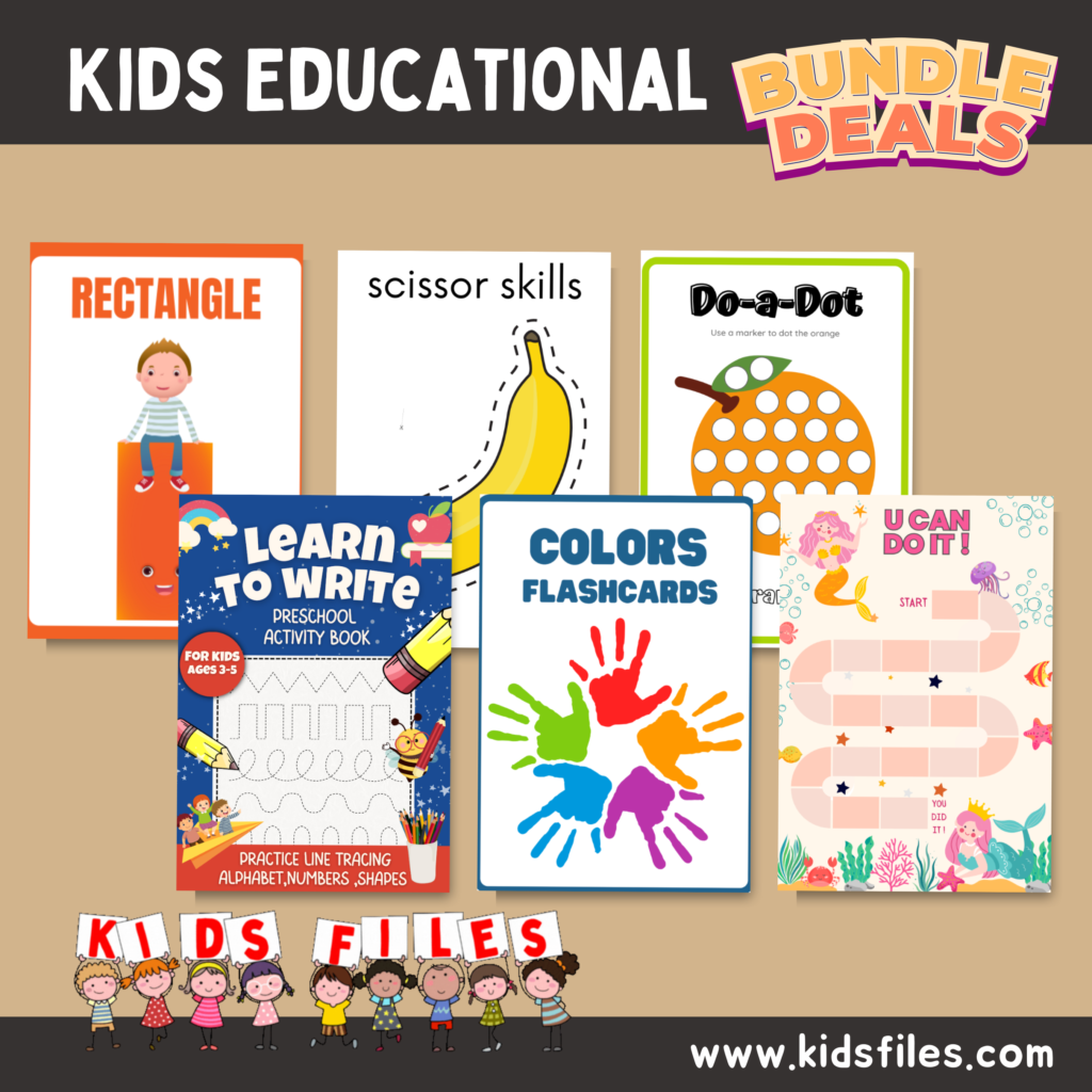 Kids educational printable bundle featuring alphabet cards, worksheets, and learning activities for preschool and kindergarten