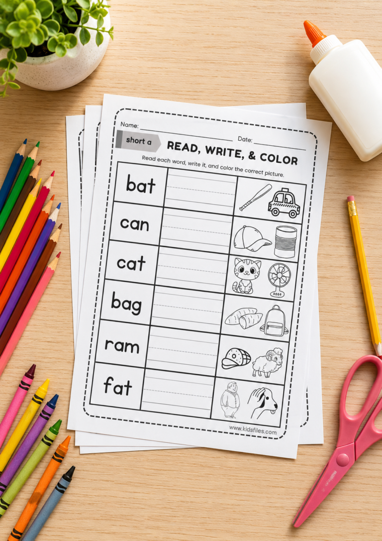 Short A vowel worksheet for kindergarten and preschool students to practice short a sound and cvc words