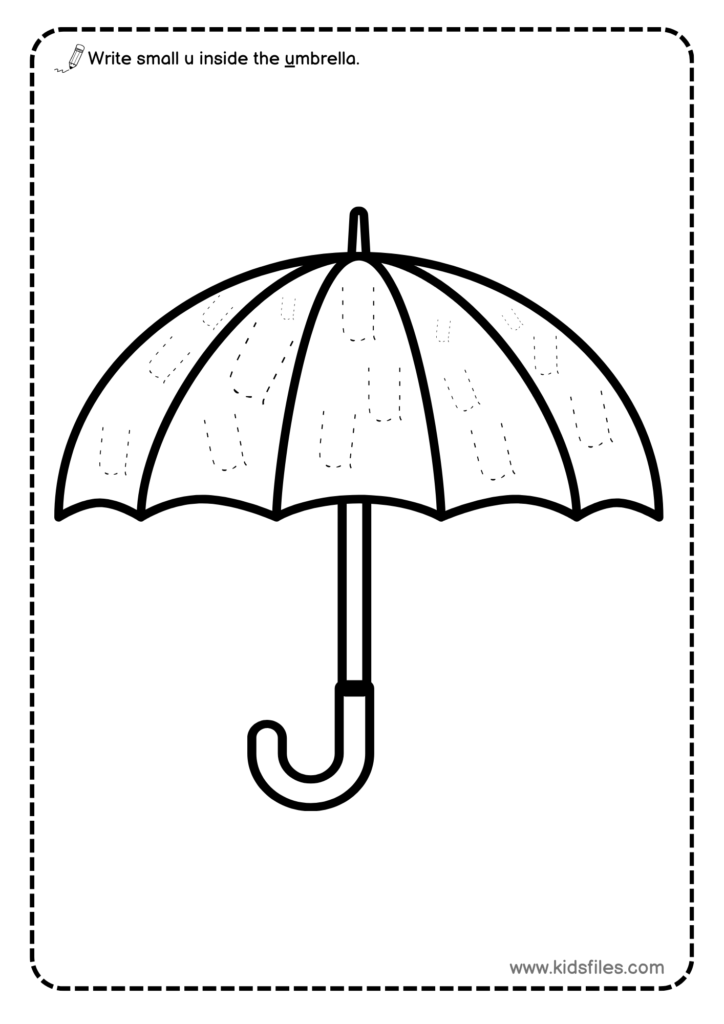 short u vowel worksheet with umbrella picture