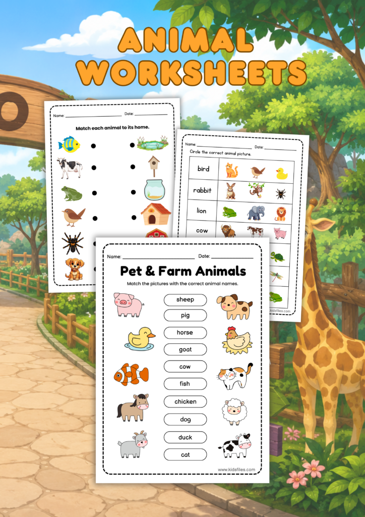 Free printable animal worksheets for preschool and kindergarten